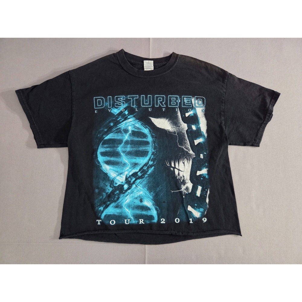 Gildan Disturbed Shirt Mens Medium Black Evolution 2019 Concert Tour Cropped